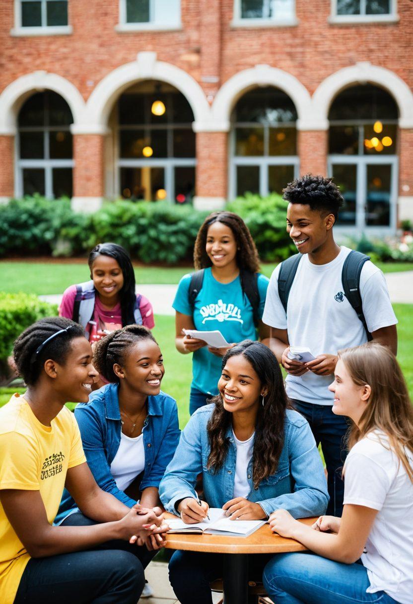 A diverse group of college students engaging in a candid conversation in a well-lit campus courtyard, showcasing warmth and openness. Include symbols of sexual wellness, like informative brochures or a safe space sign, subtly integrated in the background. The atmosphere should radiate positivity and inclusivity, promoting healthy connections. Bright, inviting colors. super-realistic. vibrant colors. natural setting.